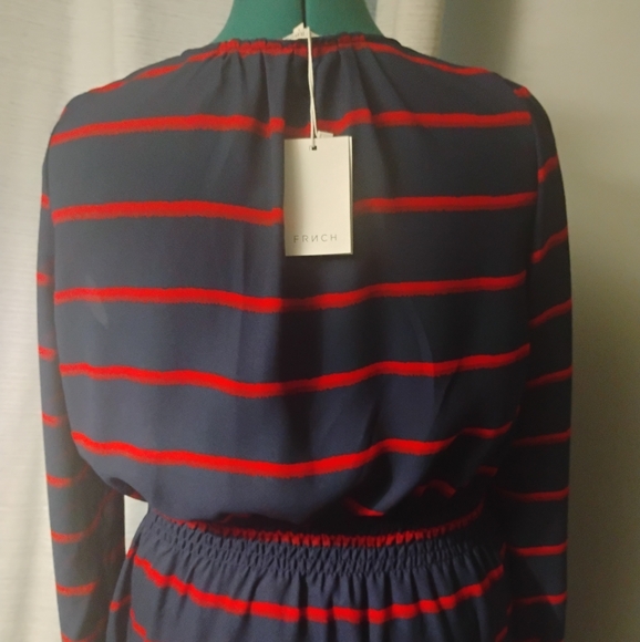 FRNCH Navy and Red Painterly Striped Maxi Dress, Sz L - Picture 6 of 12